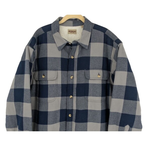 REDHEAD Mens Heavy Cotton Shacket Sz XL Blue Large Check Poly Lining and Filling - Picture 7 of 13